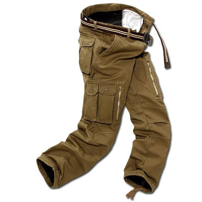 29-40 Plus size Men Cargo Pants Winter Thick Warm Pants Full Length Multi Pocket Casual Military Baggy Tactical Trousers