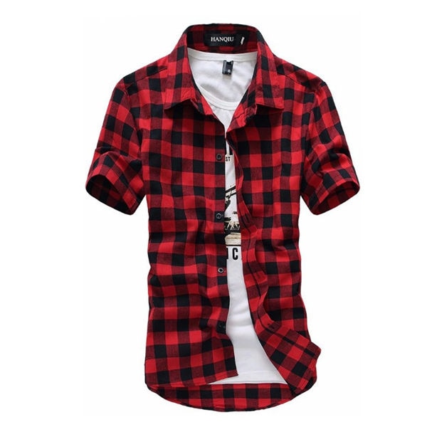 Red And Black Plaid Shirt Men Shirts 2023 New Summer Fashion Chemise Homme Mens Checkered Shirts Short Sleeve Shirt Men Blouse