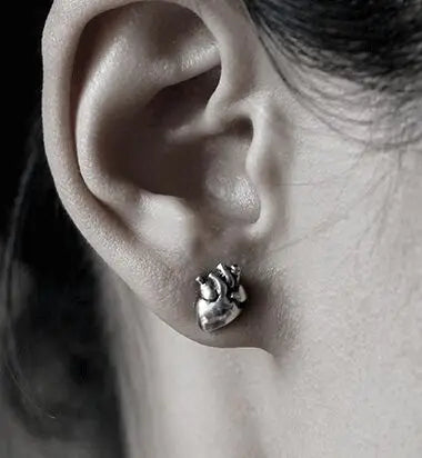 Anatomical Heart Stud Goth Human Anatomy Wicca Oddities Curiosities Medical Earring Occult Halloween Gothic Jewelry