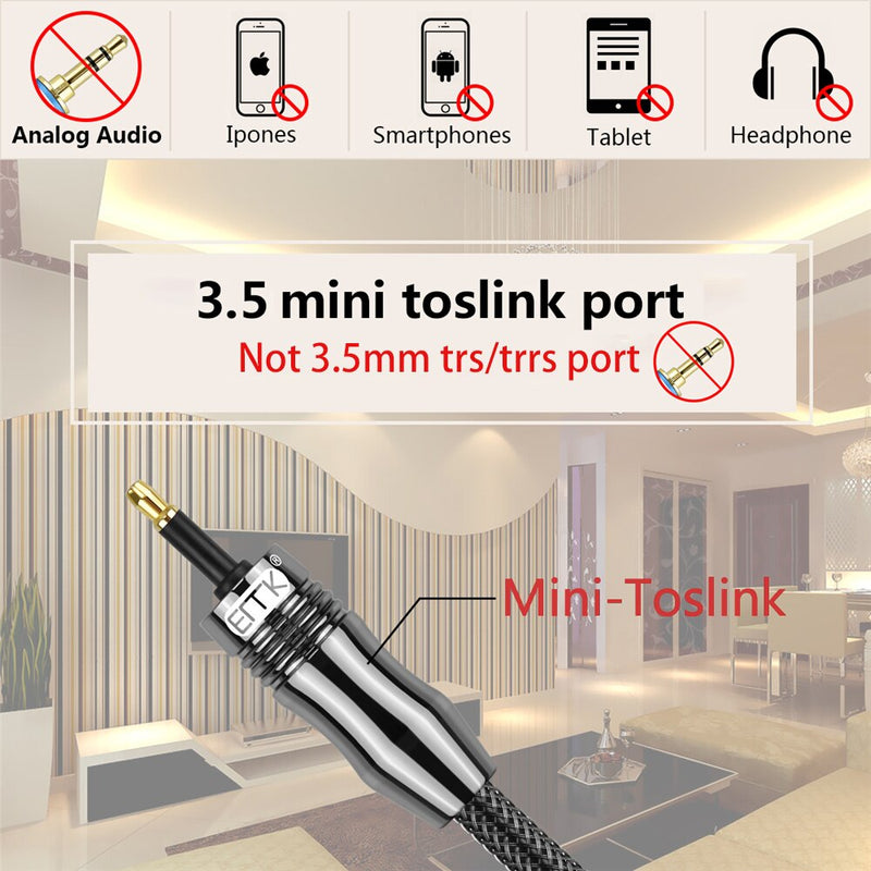 EMK Digital Sound Toslink to Mini Toslink Cable 3.5mm SPDIF Optical Cable 3.5 to Optical Audio Cable Adapter 1m 10m