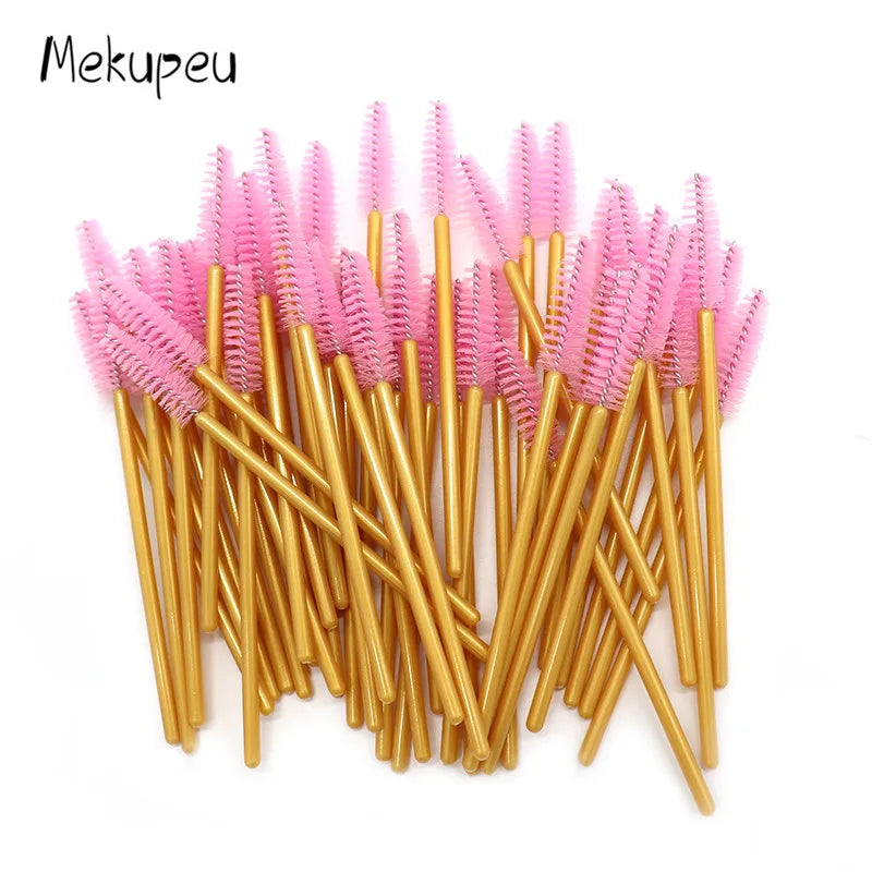 50 Pcs/lot Nylon Golden Blue Handle Mascara Wands Applicator Disposable Eyelash Brush For Eyelash Extension Makeup Brushes