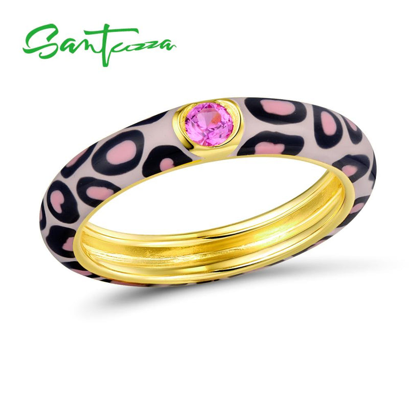 SANTUZZA Pure 925 Sterling Silver Rings for Women Colorful leopard print Eternity Ring anillos Gift Fine Jewelry Enamel HANDMADE