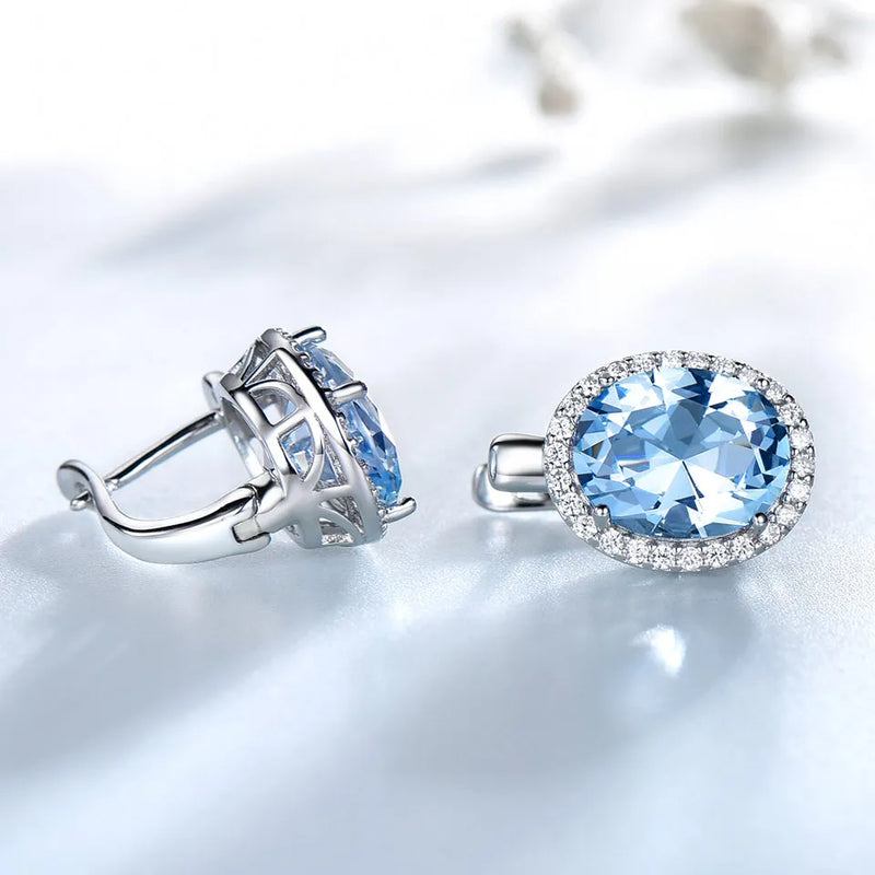 UMCHO Nano Sky Blue Topaz Gemstone Clip Earrings For Women Genuine 925 Sterling Silver Earrings For Women Romantic Fine Jewelry