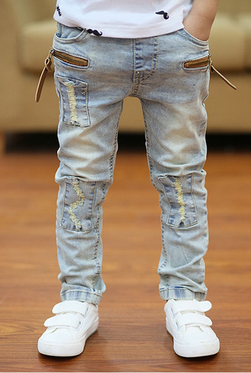 IENENS 4-11Y Boys Slim Straight Jeans Summer Classic Light Color Bottoms Children Denim Long Pants Kids Baby Boy Casual Trouser