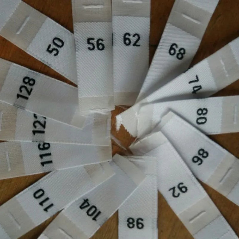 50PCS White polyester cloth number size label baby clothing woven tags 56 62 68 74 80 86 92 98 104 110 116 122 128