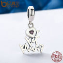 BAMOER Genuine 925 Sterling Silver I Love My Family Heart Dangle Charms fit Women Charm Bracelets Jewelry Family Gift SCC251
