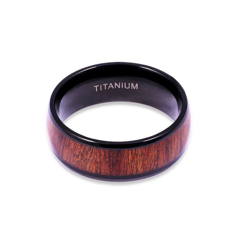 New Design Vantage 8mm Black Plating Solid Titanium Ring for Man Fashion Jewelry Band inlay Wood Dome Band US Size 6-13