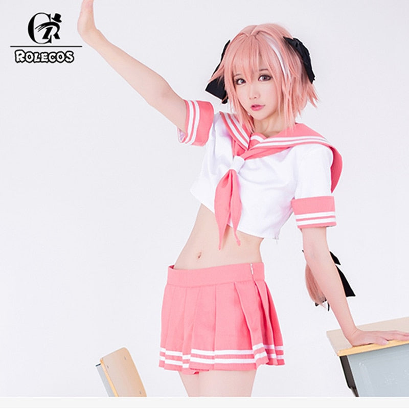 ROLECOS Fate Apocrypha Cosplay Costume Astolfo Uniform Cosplay FGO School Pink Uniform for Girl FGO Costume Women