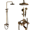 rozin Antique Brass Shower Faucet Set Bathroom Shower Column with Shelf Rainfall Hot Cold Water Mixer Tap Handhold Shower Faucet