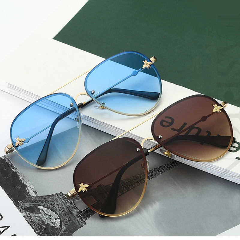 TOYEARN 2020 Classic Brand Designer Pilot Sunglasses Women Men Vintage Driving Small Bee Mirror Sun Glasses For Female