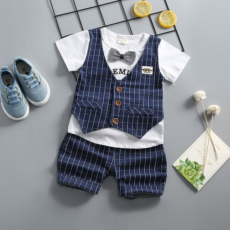 New Summer Newborn Baby Boys Clothes Children Gentleman Tie T-shirt Shorts 2Pcs/Set Toddler Cotton Girls Clothing Kids Tracksuit