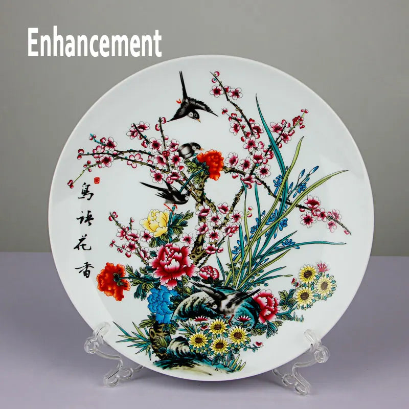 New Chinese Style Lucky Ceramic Ornamental Plate Chinese Decoration Dish Plate Porcelain Plate Set Wedding Gift