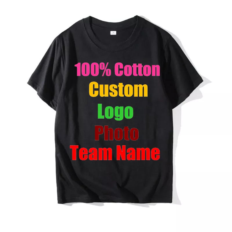 2022 Unisex Custom LOGO Printing Personalized Men's  Harajuku Solid Color Text Photos Clothing Ads Pure Cotton T-shirt