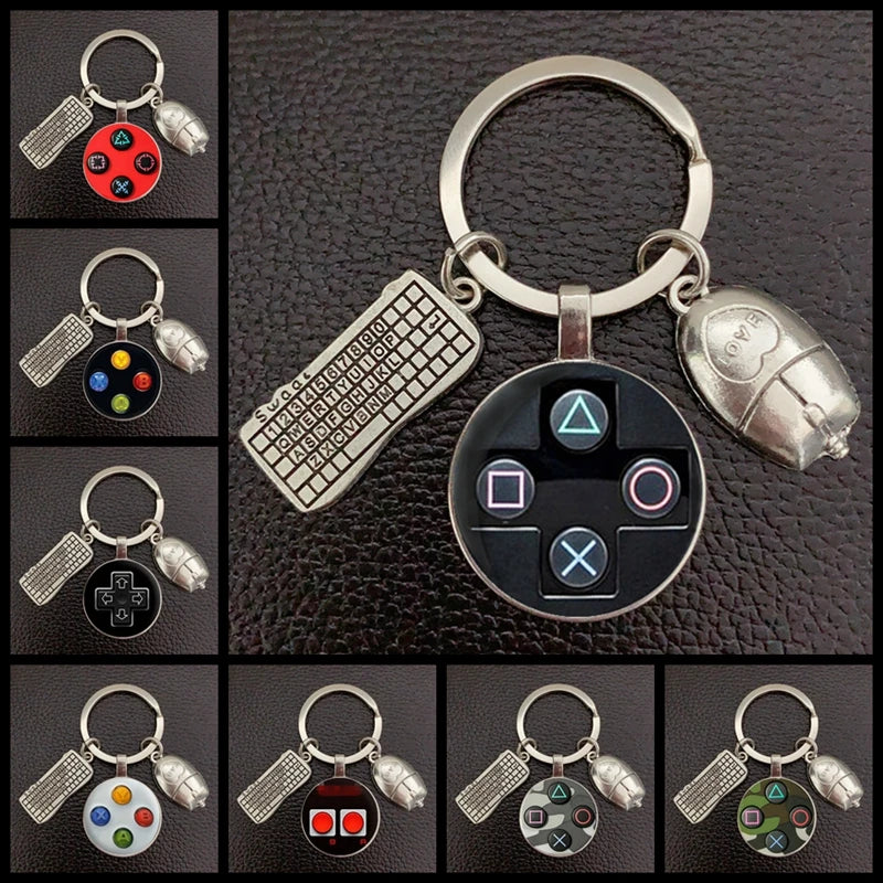 Popular brand game controller photos Keychain weird boyfriend gift jewelry glass convex round dome keychain, quality keychain.
