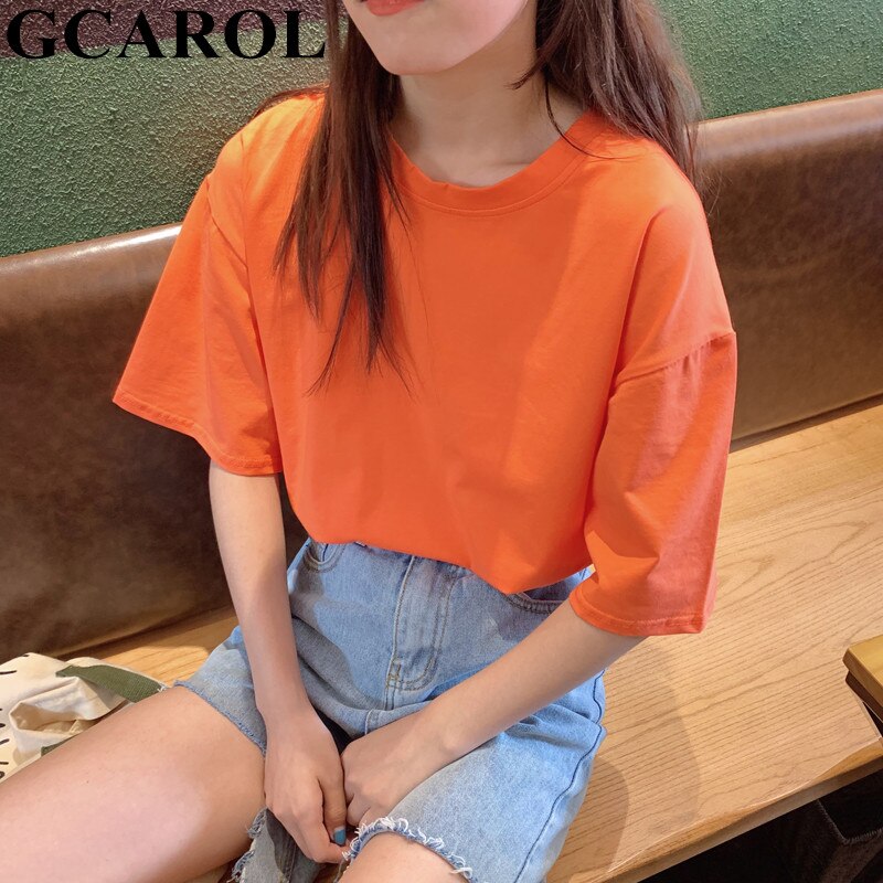 GCAROL Summer T-shirt Women Candy Oversize Boyfriend Style Tops Perfect Basic Tees Render Unlined Upper Garment Pullover 2XL