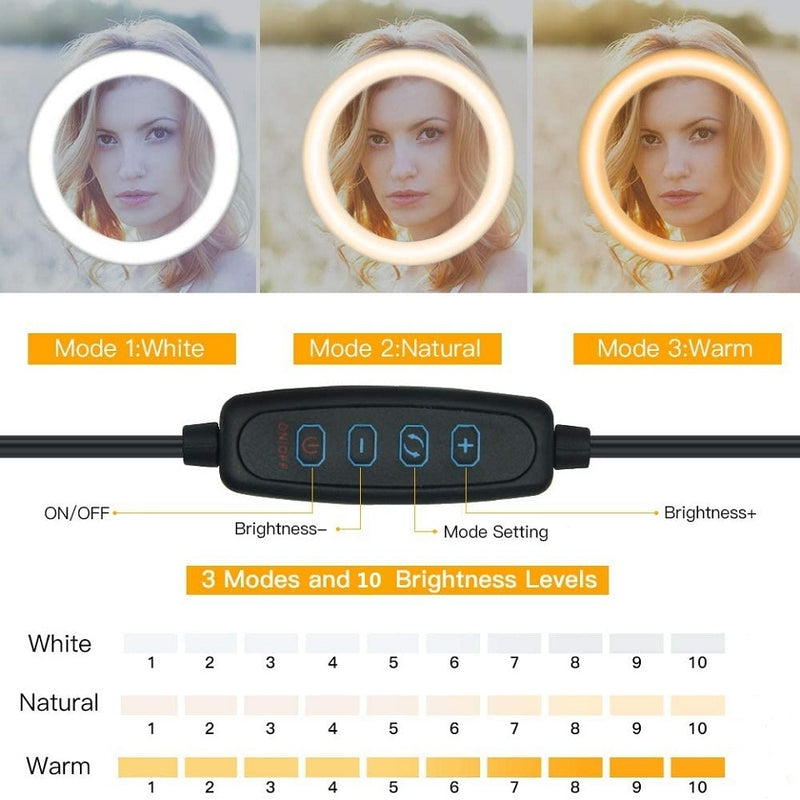 10&quot; LED Selfie Ring Light  Circle Fill Light Dimmable Round Lamp Tripod Trepied Makeup Photography RingLight Phone Stand Holder