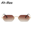 Small Square Rimless Sunglasses Women Retro Polygon Grey Gradient Sun Glasses Vintage Lady Summer Style Female Eyewear UV400