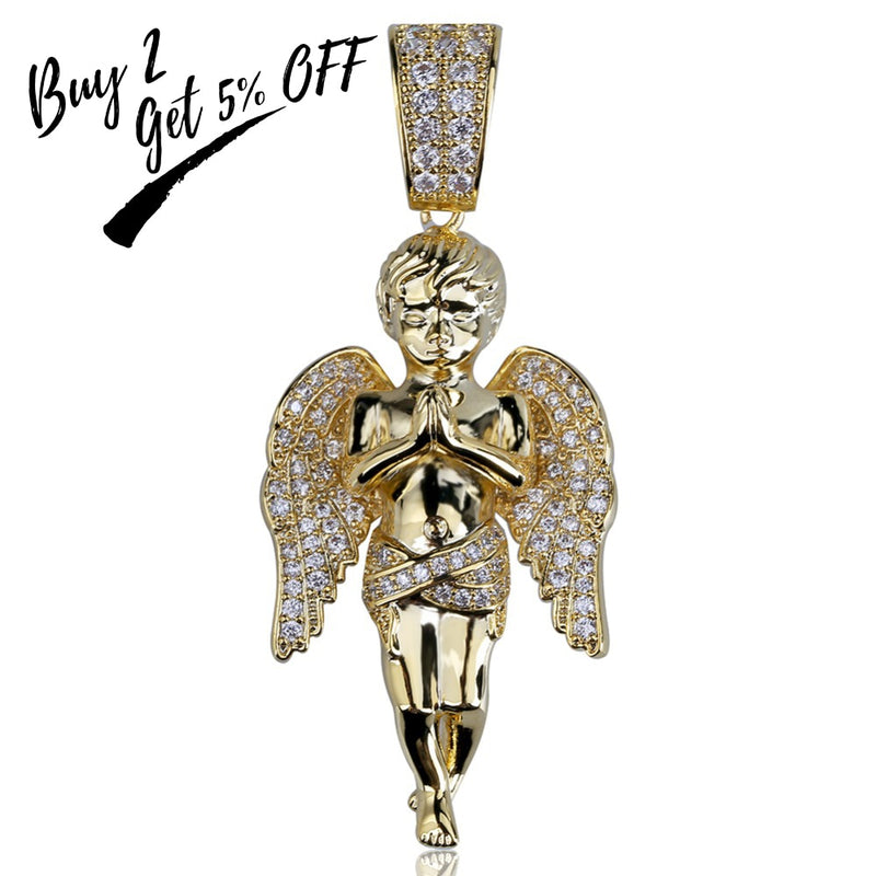 TOPGRILLZ HipHop Men Women Necklace Gold Color Plated Iced Out Micro Pave CZ Stone Angel Pendant Necklaces Love&