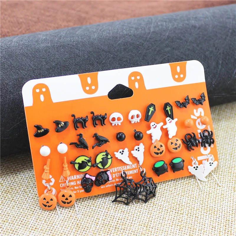 Nightmare Before Christmas Halloween Earrings Punk Skeleton Pumpkin Car Funny Cute Samll Stud Earrings Jewelry Aretes De Mujer