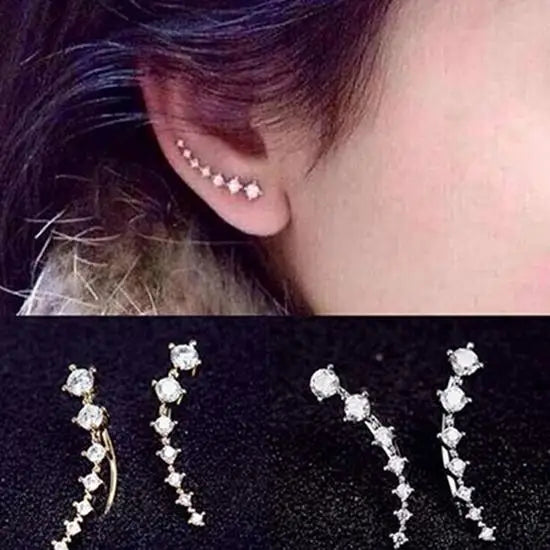 2022 Chic Women Stud Earrings Crystal Ear Climbers / Crawlers Clear Rhinestone Earring For Women Party Jewelry Gift 1 Pair