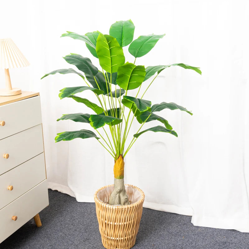100cm 24Heads Artificial Banana Tree Large Tropical Plants Fake Palm Leafs Plastic Monstera Leaves Musa Tree for Autumn Decor
