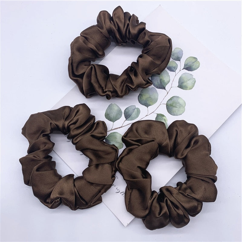 100% Pure Silk Hair Scrunchie Width 3.5cm Hair Ties Band Girls Ponytail Holder Luxurious Colors Sold by one pack of 3pcs