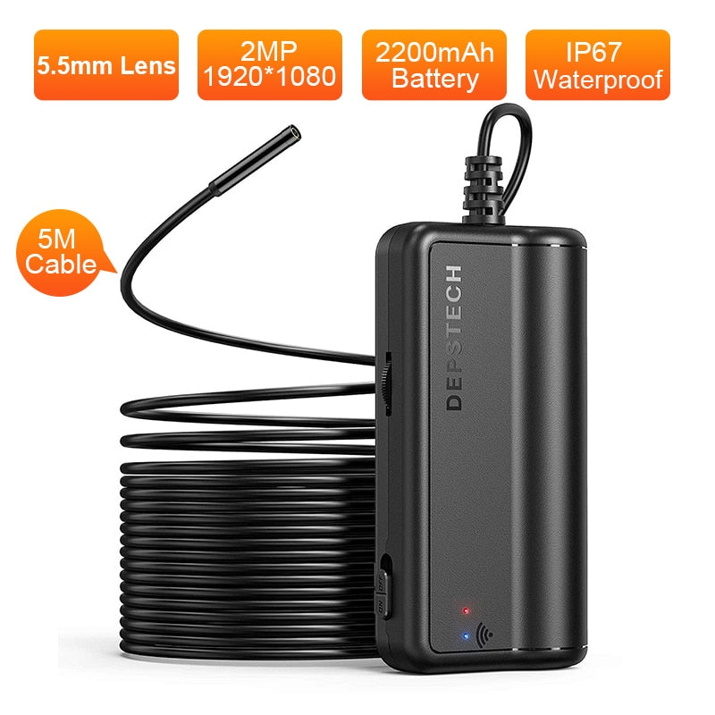 DEPSTECH Dual Lens 2MP 5MP Wireless Endoscope Camera Snake Inspection Zoomable Camera WiFi Borescope for Android &amp; iOS Tablet