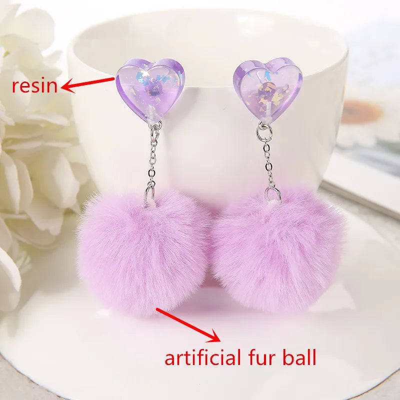 1Pair Cute stud earring multicolours heart resin earring  with Puffer Ball Earrings Fashion For Women ChildrenJewelry Gift