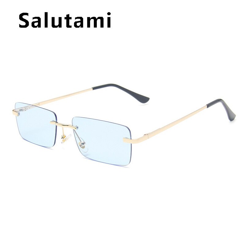 Rimless Alloy Small Square Sunglasses For Women Vintage Ins Hot Gradient Clear Sun Glasses Female Uv400 Shades Hip Hop Eyewear