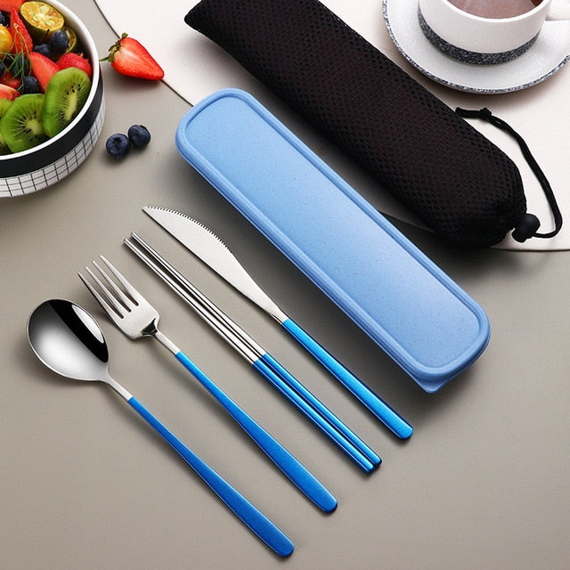 304 Tableware Set Portable Cutlery Set Dinnerware Set High Quality Stainless Steel Knife Fork Spoon Travel Flatware With Box