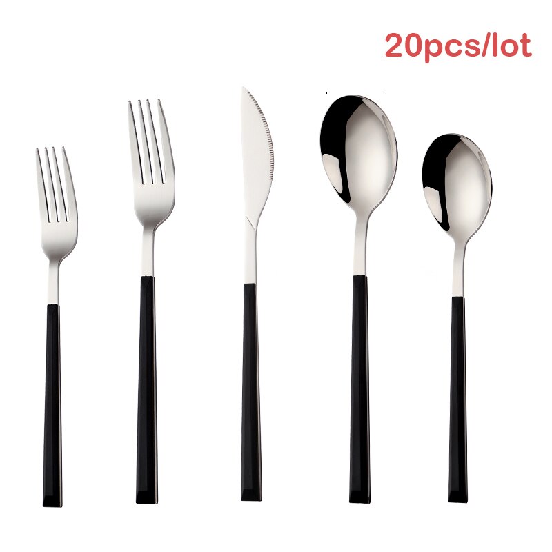 16/20/24Pcs 304 Stainless Steel Dinnerware Sets Glossy Silver Wooden Tableware Western Food Knife Fork Teaspoon Cubiertos