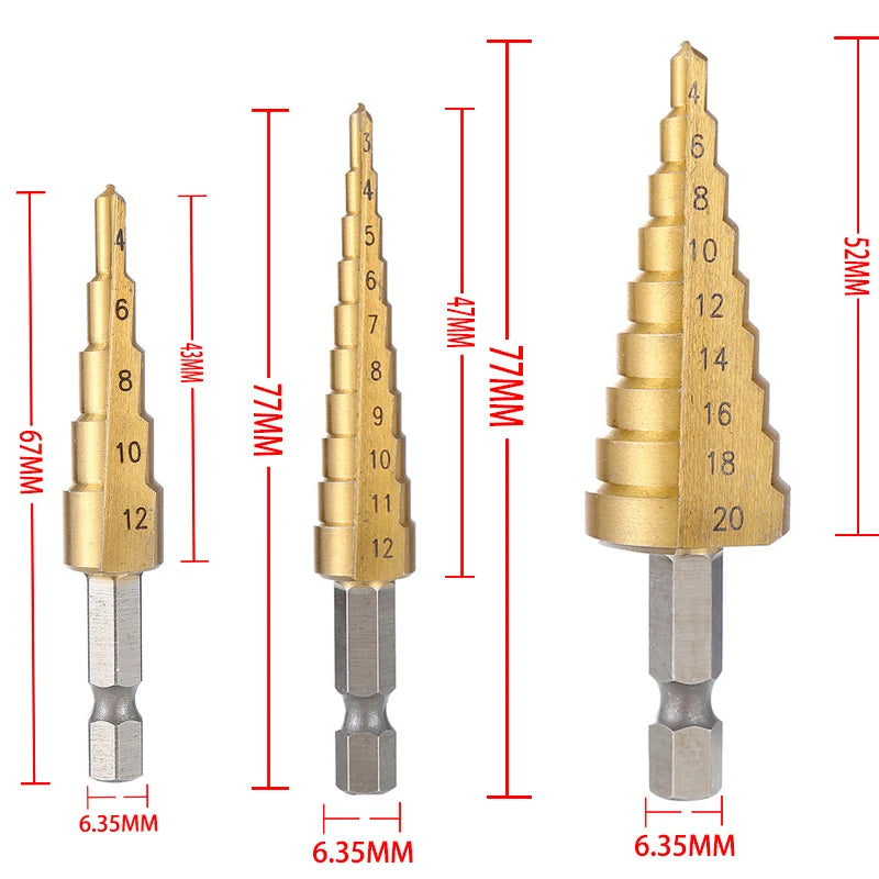 4-32 mm 4-20 mm HSS Titanium Coated Step Drill Bit High Speed Steel Metal Wood Hole Cutter Cone Drilling Tool