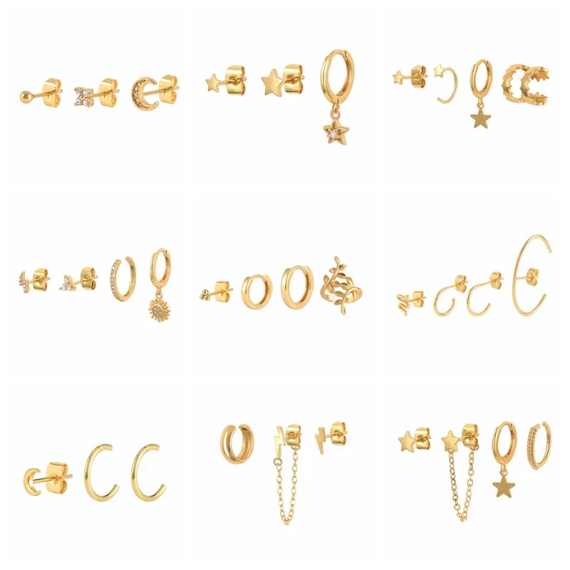 BOAKO 4pcs/ Set S925 Silver Star Moon Stud Earrings 2021 Trend Earrings For Women Piercing Earrings Pendientes Jewelry Kolczyki