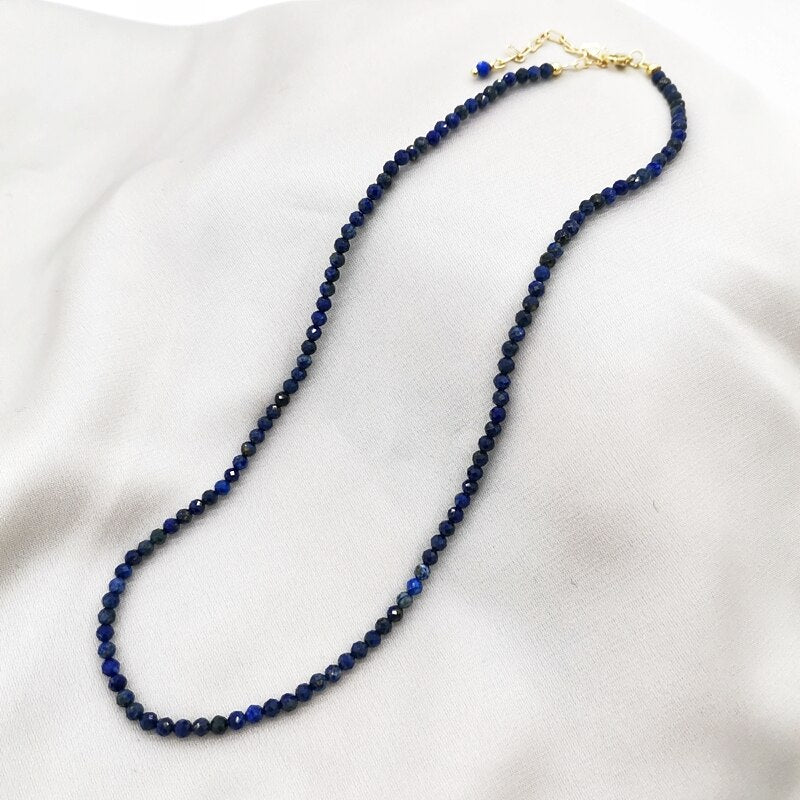 Faceted Lapis Lazuli Necklace Delicate Adjustable 14K Gold Filled Chains Natural Stones Collier Femme Unique Women BOHO Necklace