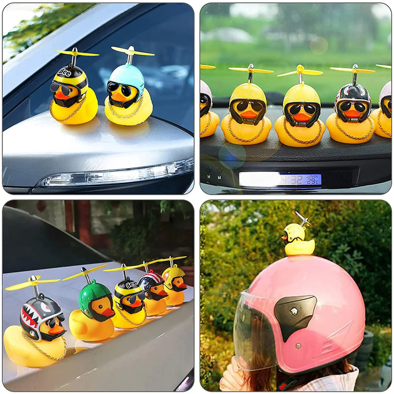Car Rubber Duck Toy With Helmet Broken Wind Pendant Small Yellow Duck Car Dashboard Ornaments Cool Glasses Duck