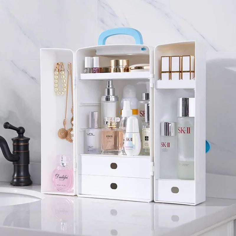 Double Door Makeup Storage Box Dressing Table Skin Care Product Finishing Box Lipstick Finisher Beauty Box Beauty Makeup Toolbox