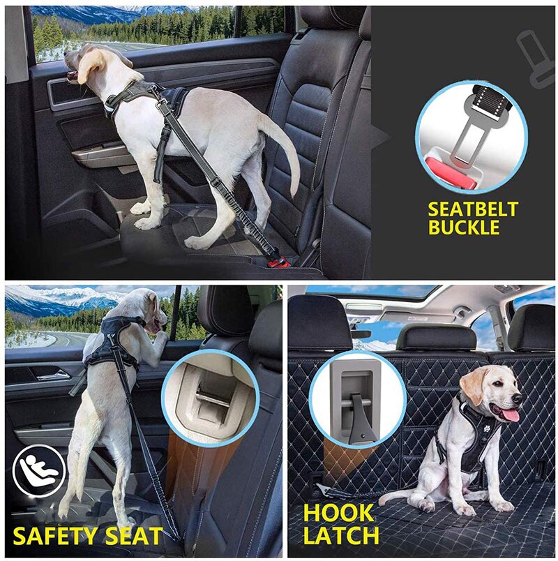 Benepaw Bungee Dog Car Seat Belt 2 In 1 Latch Bar Attachment Elastic Reflective Pet Safety Belt Universal Vehicle Traveling