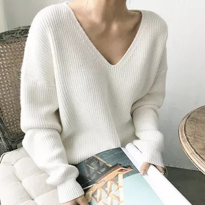 Korean Fashion Ladies Full Sleeve Women Knitting Sweater Solid O-Neck Pullover And Jumper Loose Sweater Hot Sale S80209Q