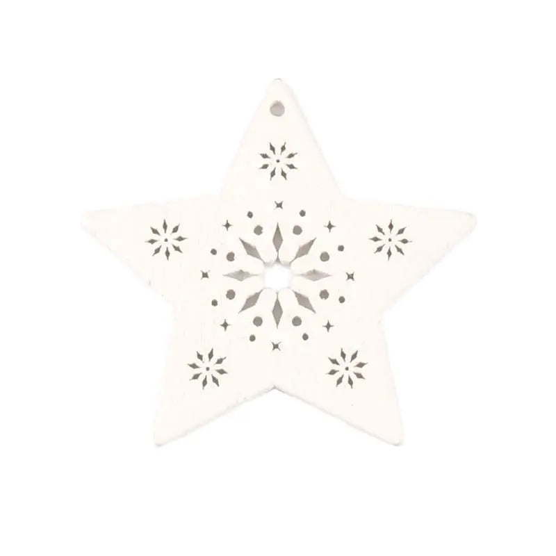 5pcs+1m hemp rope Christmas Tree Ornament Wooden Hanging Pendants Christmas tree snow angel Star Christmas Decorations for Home