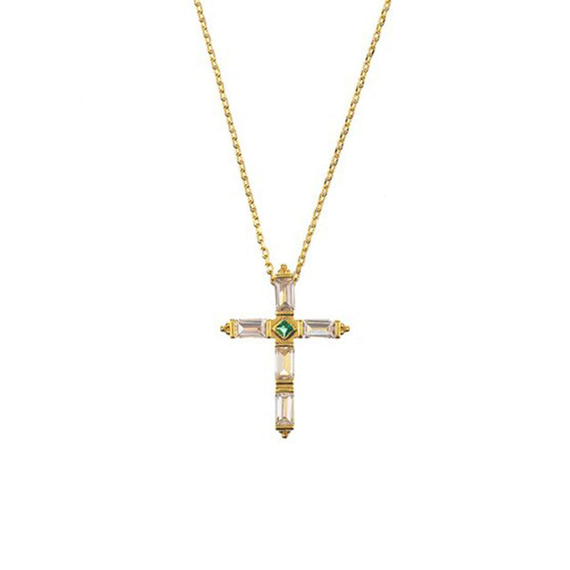 ANDYWEN 925 Sterling Silver Colorful Cross Pendant Necklace Long Chain Fine Jewelry Collar Corto Doris Verde Rosa Rock Punk Oro