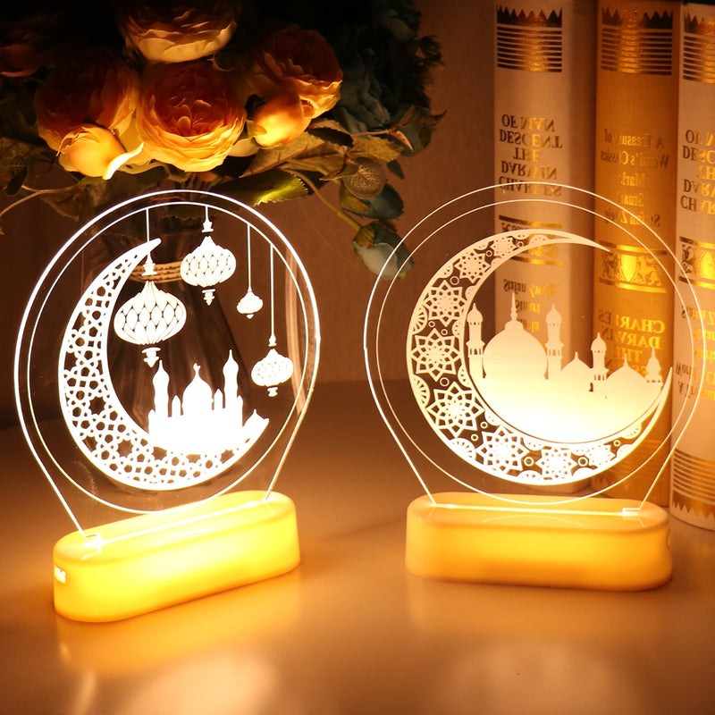 Round Moon light Eid Mubarak Decor Islam Ramadan Decoration Eid Gifts Islamic Muslim Party Decor Ramadan Eid Adha Decor for Home