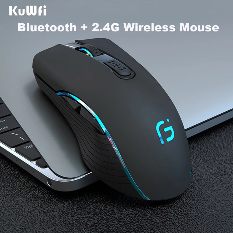 KuWFi Computer Mouse Bluetooth 4.0+2.4Ghz Mouse Wireless Dual Mode 2 In 1 2400DPI Ergonomic Portable Optical Mice for PC/Laptop