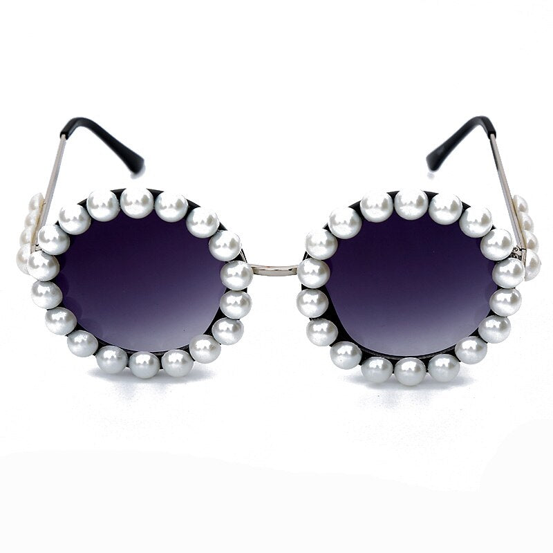 Vintage Pearl Round Sunglasses Women New Luxury Brand Designer Fashion Alloy Oversized Diamond Glasses Men Retro Shades Oculos