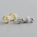 WANTME 925 Sterling Silver Luxury Zircon Romantic Flower Huggies Hoop Earring for Women Shiny Piercing Clips Loops Party Jewelry