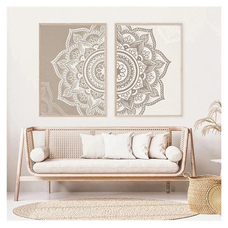 Wall Art Print Poster Picture Canvas Painting Living Room Home Interior Yoga Room Decor No Frame Bohemian Mandala Floral Beige