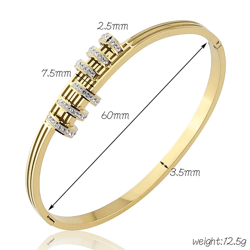 New Stainless Steel  Jewelry Crystal Bracelets Half Face Hollow Design Bangle For Women's Love Gifts Wholesale