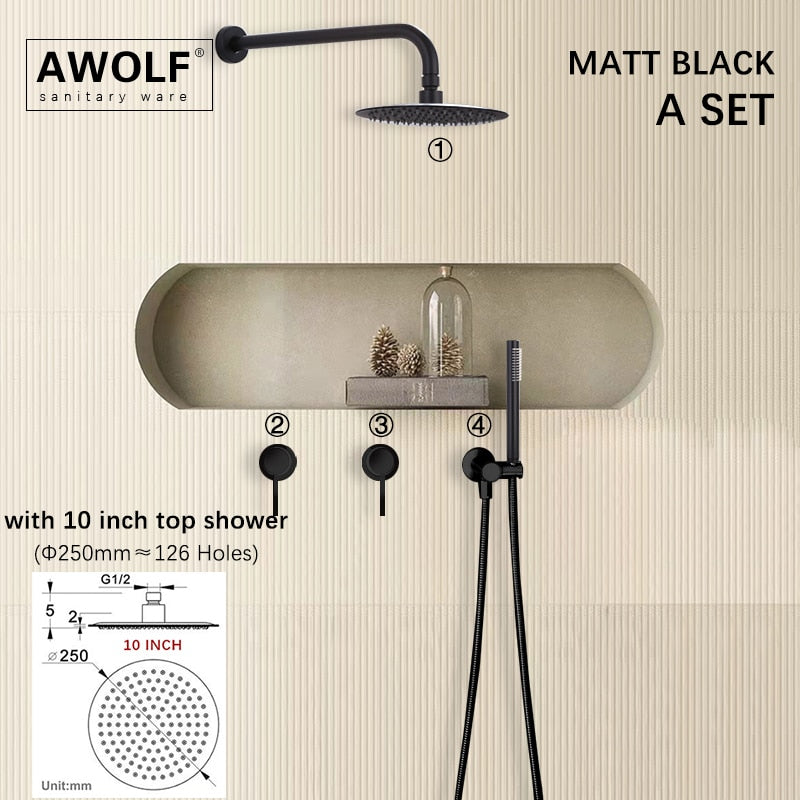 Bathroom Shower Set Brushed Rose Gold Simplicity Solid Brass Shower Faucet Shower Bath Mixer Tap Black And Chrome Color AH3023