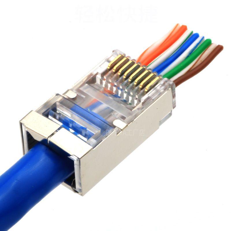 OULLX 6U RJ45 Connector Cat6 Cat6A Jack FTP Gold Plated Pass Through Ethernet Cables Network RJ-45 Plug Cat5 Cat5e STP Shielded