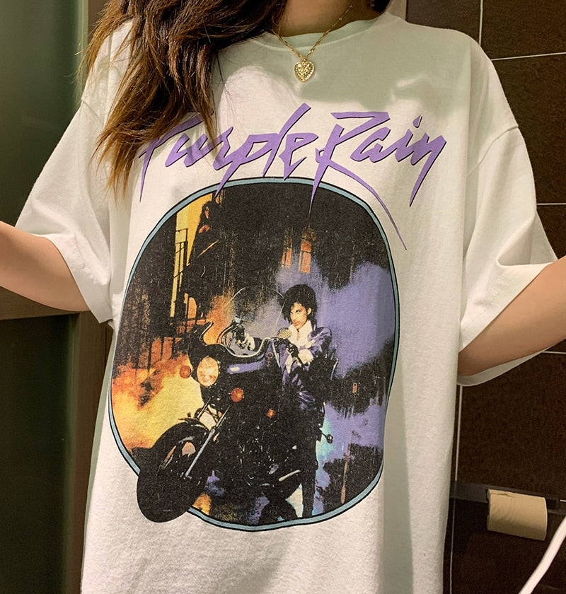 Vintage Graphic Tee Female 2020 New Short Sleeve O Neck Purple Chic Printed Tops Summer Cotton Loose Casual T Shirt Women Top