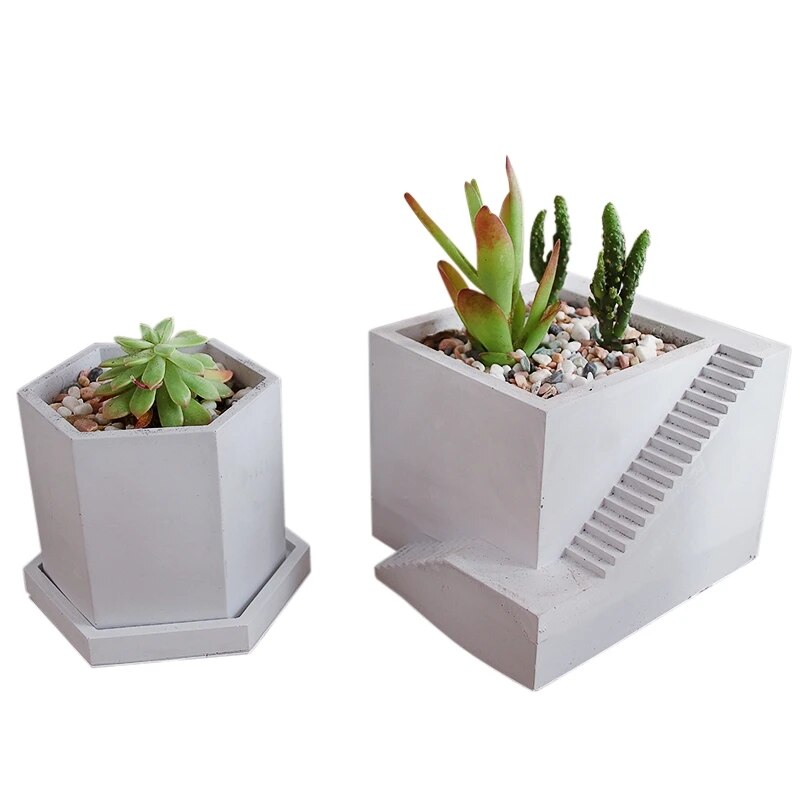 Hexagon Flowerpot Concrete Silicone Mold For Succulent Plants Round Pen Container Plaster Gypsum Mould Cement Clay Molds